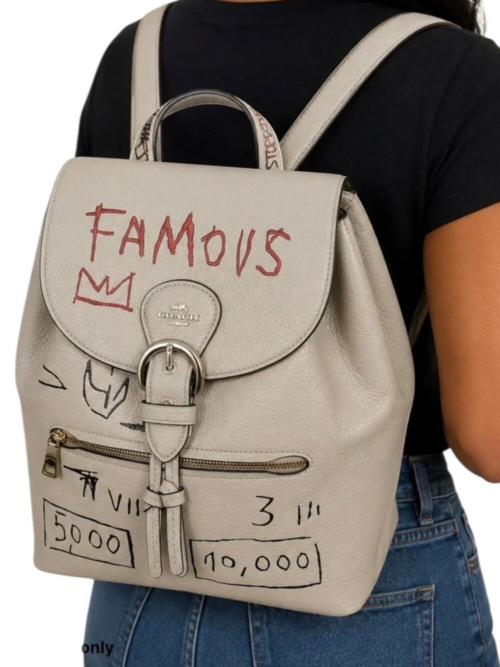 Coach x Jean Michel Basquiat Famous Pebbled Leather Abstract Cream Backpack